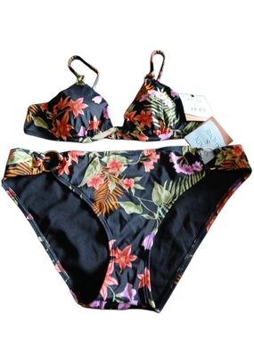 Shade & Shore Black Tropical Floral Bikini